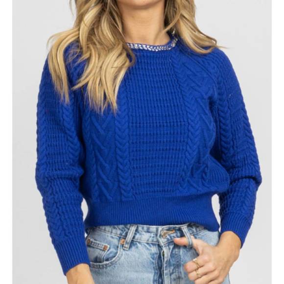 NEW FORE chain neckline open back sweater in blue - Picture 2 of 8